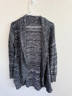 Eddie Bauer Marled Black Gray Open-Front Cardigan